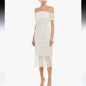 Shoshanna Midnight Madison Off The Shoulder Sheath Midi Dress, Size 12